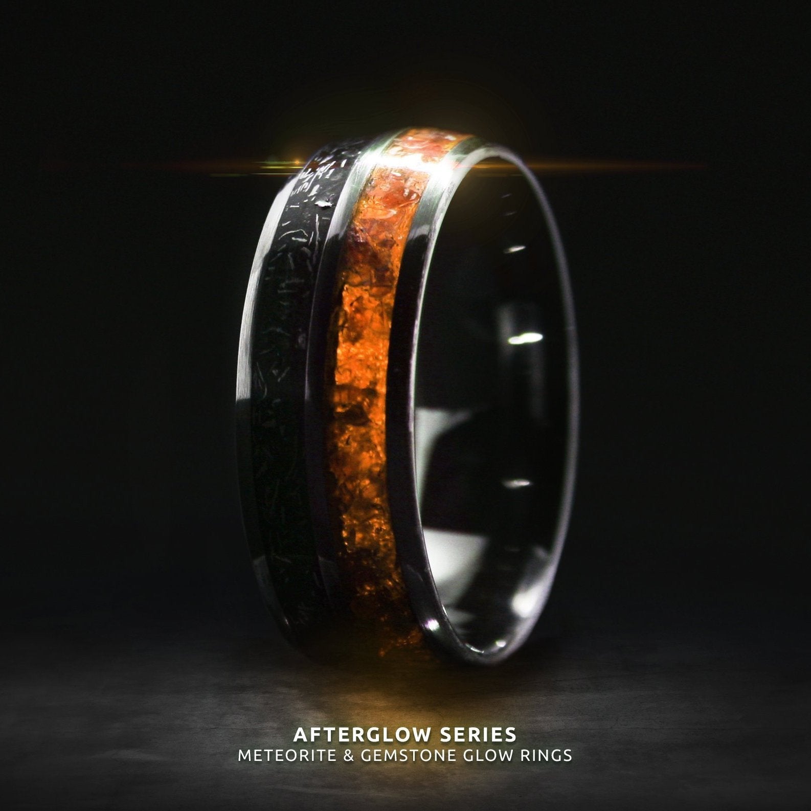 Afterglow Series Campo Del Cielo Meteorite Orange Glow Ring