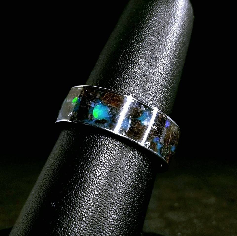 Aqua Blue Pink Flake Opal Inlay Tungsten Wedding Ring for Women, 4mm, Size  8.5 - Walmart.com